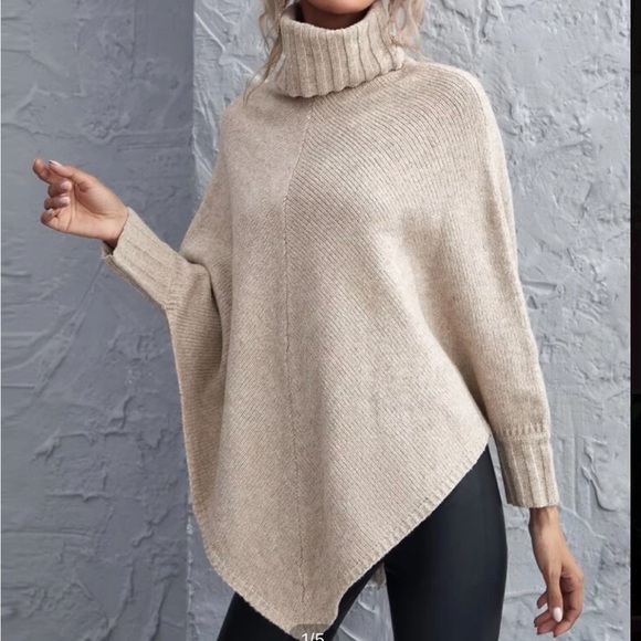 Jackets & Blazers - Tan Turtle Neck Poncho